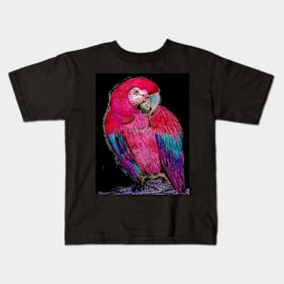 BRIGHT PINK TROPICAL PARROT MACAW DECO POSTER DRAWING PRINT ART Kids T-Shirt